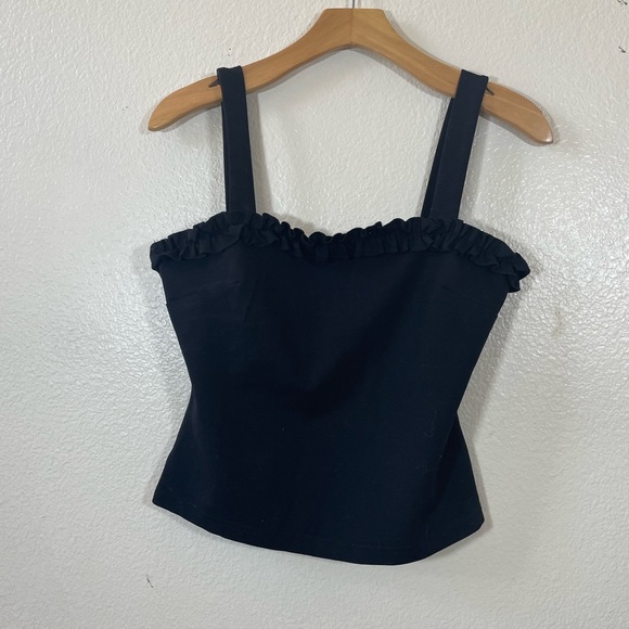 Glamorous/Revolve Solid Black Crop Tank Top w/ Ruffle Detail/ US 4 - Picture 10 of 11